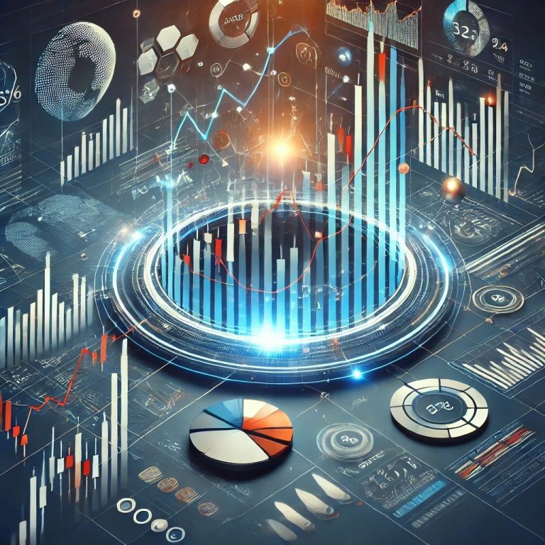 Stock market scene with rising graphs, candlestick charts, and financial growth symbols, representing beginner investing.